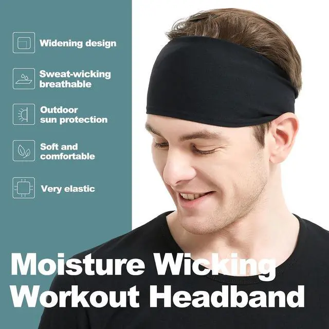 Alt view image 2 of 7 - MARKEEP Running Headbands for Men (4 or 6 Pack), Mens Stretchy Headband for Football,Cycling,Basketball,Yoga,Fitness Workout Unisex Quick-Dry Sweatband