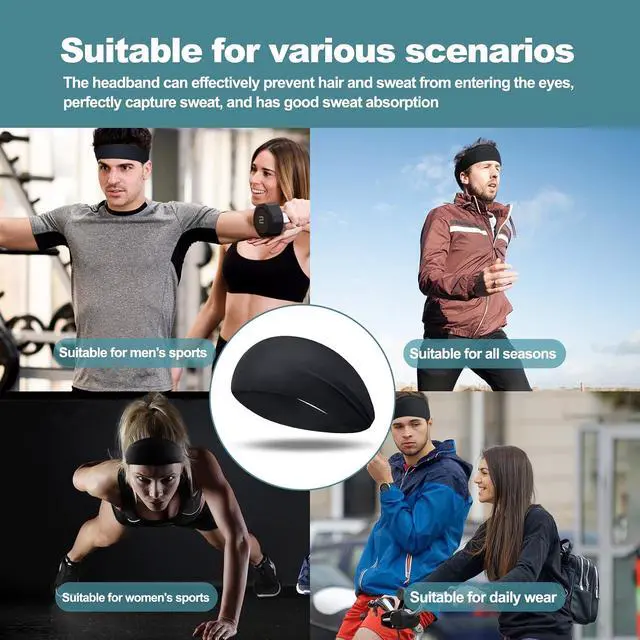 Alt view image 4 of 7 - MARKEEP Running Headbands for Men (4 or 6 Pack), Mens Stretchy Headband for Football,Cycling,Basketball,Yoga,Fitness Workout Unisex Quick-Dry Sweatband