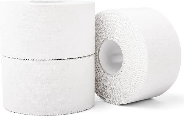 Main image of (3 Pack) White Athletic Sports Tape, Very Strong Easy Tear No Sticky Residue Tape for Athlete & Sport Trainers & First Aid Injury Wrap,Suitable for Bats,Tennis,Gymnastics & Boxing1.5in X 35ft