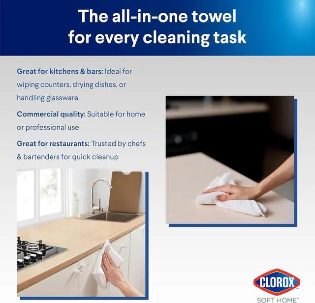 Alt view image 7 of 7 - CLOROX Ribbed Bar Mops - 100% Cotton Quick Dry Extra Large Dishcloths - Absorbent Multipurpose Cleaning Cloths for Restaurants, Kitchen, Bathroom, Hotel - 16" x 19" - White 3 Pack