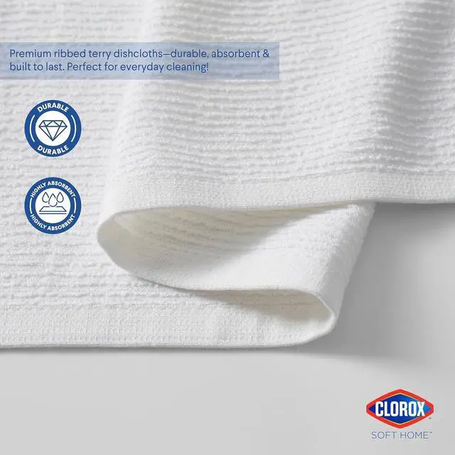 Alt view image 6 of 7 - CLOROX Ribbed Bar Mops - 100% Cotton Quick Dry Extra Large Dishcloths - Absorbent Multipurpose Cleaning Cloths for Restaurants, Kitchen, Bathroom, Hotel - 16" x 19" - White 3 Pack