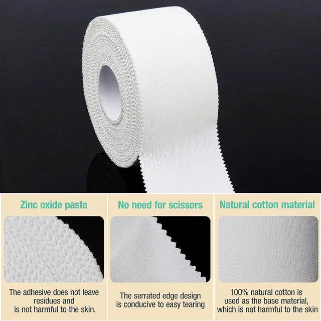 Alt view image 3 of 6 - (3 Pack) White Athletic Sports Tape, Very Strong Easy Tear No Sticky Residue Tape for Athlete & Sport Trainers & First Aid Injury Wrap,Suitable for Bats,Tennis,Gymnastics & Boxing1.5in X 35ft