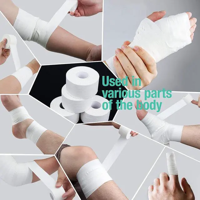 Alt view image 4 of 6 - (3 Pack) White Athletic Sports Tape, Very Strong Easy Tear No Sticky Residue Tape for Athlete & Sport Trainers & First Aid Injury Wrap,Suitable for Bats,Tennis,Gymnastics & Boxing1.5in X 35ft