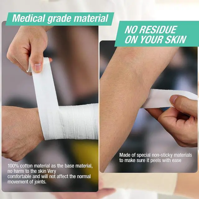 Alt view image 5 of 6 - (3 Pack) White Athletic Sports Tape, Very Strong Easy Tear No Sticky Residue Tape for Athlete & Sport Trainers & First Aid Injury Wrap,Suitable for Bats,Tennis,Gymnastics & Boxing1.5in X 35ft