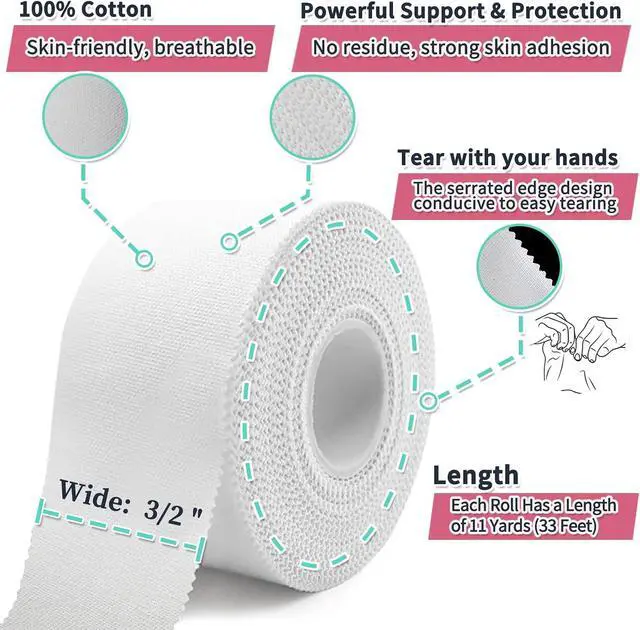 Alt view image 3 of 7 - Athletic Tape 2 Pack White Sports Tape Athletic Strong-Breathable-Easy Tear-No Sticky Residue Wrist Ankle Tape for Lacrosse Boxing Gymnastics Climbing Soccer Hockey Bat Injuries Medical