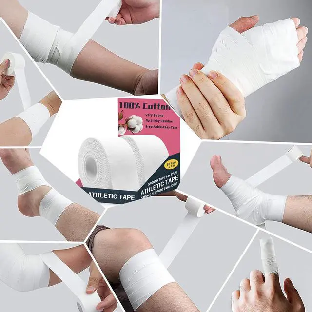 Alt view image 4 of 7 - Athletic Tape 2 Pack White Sports Tape Athletic Strong-Breathable-Easy Tear-No Sticky Residue Wrist Ankle Tape for Lacrosse Boxing Gymnastics Climbing Soccer Hockey Bat Injuries Medical