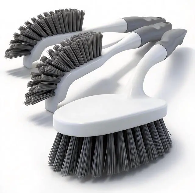 Main image of 3 Pack Hard Bristle Scrub Brush Set, Heavy Duty Cleaning Brushes with Ergonomic Handle, Specifically Designed for Bathroom, Shower, Bathtub, Tub, Carpet, Floor, Grout, Tile