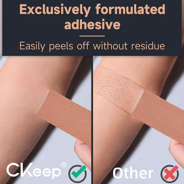 Alt view image 3 of 6 - CKeep Kinesiology Tape, Uncut Premium Elastic Athletic Tape 2 Rolls, Beige | Original Cotton Latex Free Kinetic Tape, Breathable & Waterproof Sports Tape for Muscle and Joint Support, 2inch x 16ft