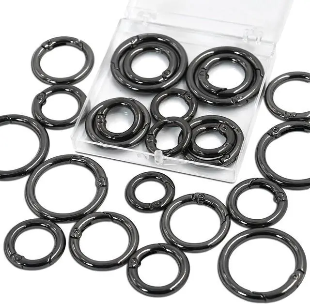Main image of 24 PCS Trigger Spring O Rings, Round Carabiner Clip, 4 Sizes (Black Gun) | Metal Round Snap Buckle, Circle Spring Key Ring for Purse Keychain Handbag Hardware Jewelry Clips Making