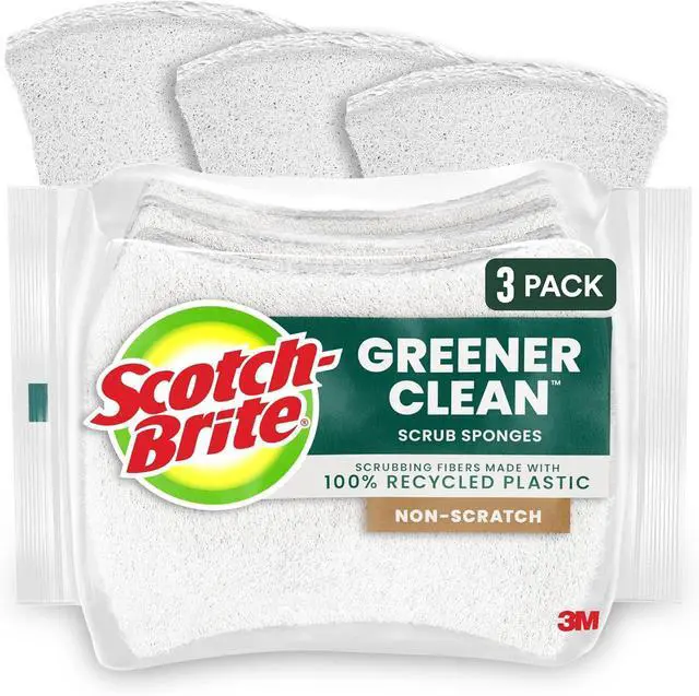 Main image of Scotch-Brite Greener Clean Non-Scratch Scrub Sponge, 3 Pack | Sponges for Cleaning Kitchen, Bathroom and Household, non-scratch Sponges Safe for Non-Stick Cookware, 36 Scrubbing Sponges