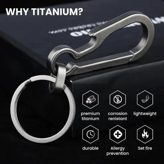 Alt view image 2 of 6 - Titanium Carabiner Keychain Multi Functional Lightweight Outdoor Keychain Minimalist Key Holder with Titanium Key Ring