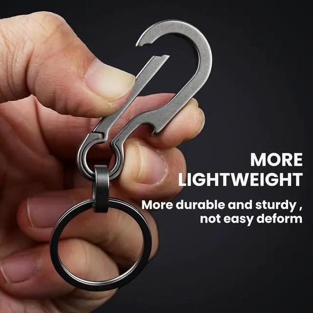 Alt view image 3 of 6 - Titanium Carabiner Keychain Multi Functional Lightweight Outdoor Keychain Minimalist Key Holder with Titanium Key Ring