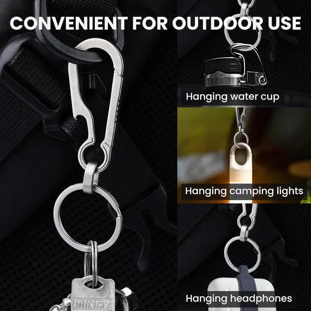 Alt view image 4 of 6 - Titanium Carabiner Keychain Multi Functional Lightweight Outdoor Keychain Minimalist Key Holder with Titanium Key Ring