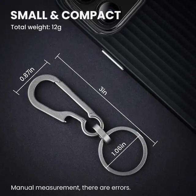 Alt view image 6 of 6 - Titanium Carabiner Keychain Multi Functional Lightweight Outdoor Keychain Minimalist Key Holder with Titanium Key Ring