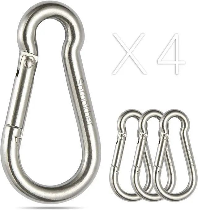 Main image of sprookber Stainless Steel Carabiner Spring Snap Hook - 304 Stainless Steel Heavy Duty Clips, Set of 4