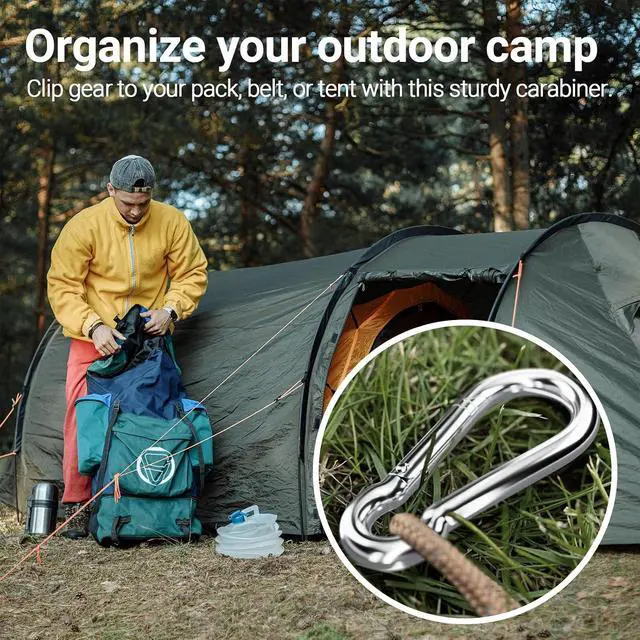 Alt view image 5 of 6 - sprookber Stainless Steel Carabiner Spring Snap Hook - 304 Stainless Steel Heavy Duty Clips, Set of 4