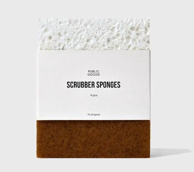 Main image of Public Goods Scrubber Sponge | Natural, Plant-Based | Pack of 4 | Cleaning & Scrubbing Sponges for Dishes & Kitchen Sink | Made in Canada