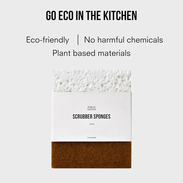 Alt view image 5 of 7 - Public Goods Scrubber Sponge | Natural, Plant-Based | Pack of 4 | Cleaning & Scrubbing Sponges for Dishes & Kitchen Sink | Made in Canada