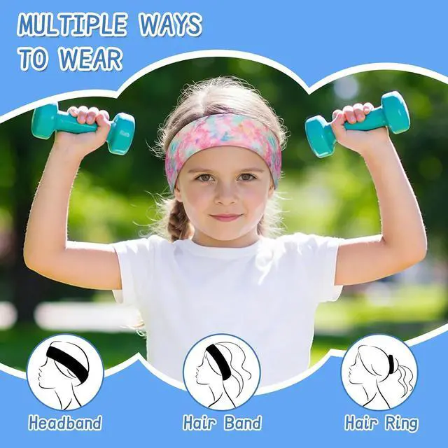 Alt view image 5 of 7 - Kids Sports Headbands for Girls Boys, Moisture Wicking Sweatbands | Lightweight, stretchy & non-slip cooling hairbands for kids, colorful design, for soccer, basketball, running, tennis, school