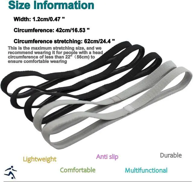 Alt view image 4 of 4 - Girls Sport Headbands Non-Slip Hairband - Athletic Grip Elastic Single Skinny Sweatbands for Guide Sweat When Running Soccer Basketball Yoga Tennis Cycling 10 Pack