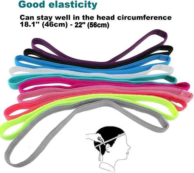 Alt view image 2 of 4 - Girls Sport Headbands Non-Slip Hairband - Athletic Grip Elastic Single Skinny Sweatbands for Guide Sweat When Running Soccer Basketball Yoga Tennis Cycling 10 Pack