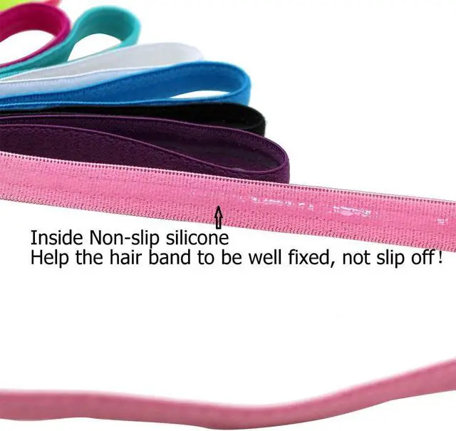 Alt view image 3 of 4 - Girls Sport Headbands Non-Slip Hairband - Athletic Grip Elastic Single Skinny Sweatbands for Guide Sweat When Running Soccer Basketball Yoga Tennis Cycling 10 Pack