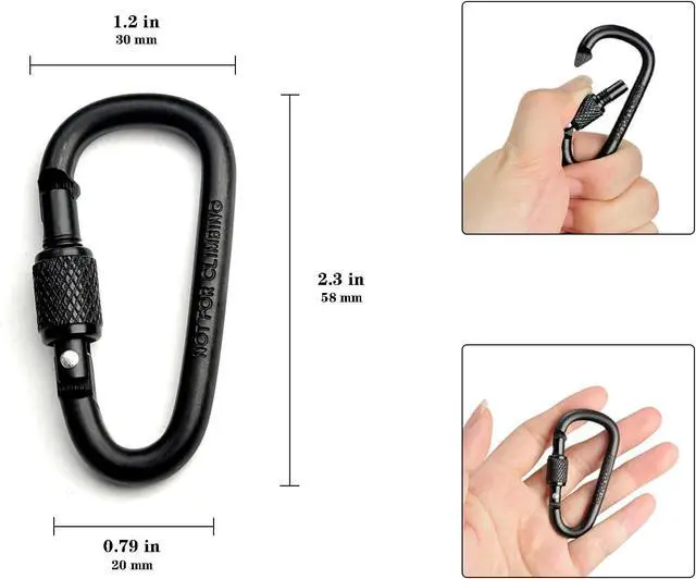 Alt view image 2 of 7 - 10 Pack 2.3Inch Aluminum D Ring Key Rings Hiking Clips Locking Carabiner for Hiking Camping Fishing and Outdoor UseClips with Screw Gate Multicolored