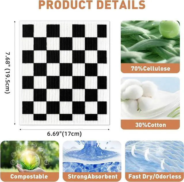 Alt view image 2 of 7 - Swedish Dishclothsfor Kitchen, 4 Pack, Reusable, Super Absorbent | Washable & No Odor Dish Rags, Non-Scratch Cellulose Sponge Cloths for Washing Dishes, Dishwasher Safe, Biodegradable