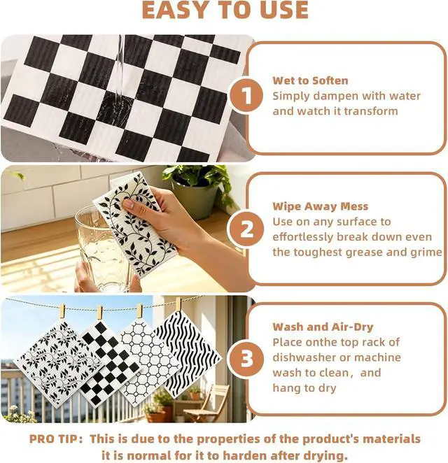 Alt view image 6 of 7 - Swedish Dishclothsfor Kitchen, 4 Pack, Reusable, Super Absorbent | Washable & No Odor Dish Rags, Non-Scratch Cellulose Sponge Cloths for Washing Dishes, Dishwasher Safe, Biodegradable