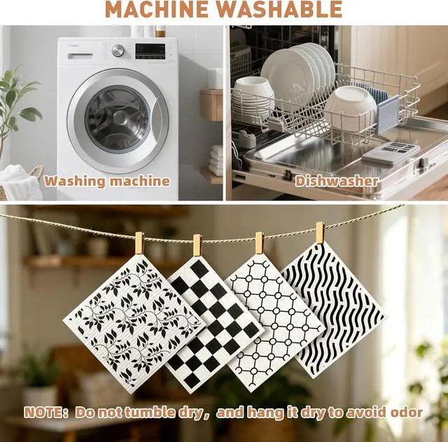 Alt view image 5 of 7 - Swedish Dishclothsfor Kitchen, 4 Pack, Reusable, Super Absorbent | Washable & No Odor Dish Rags, Non-Scratch Cellulose Sponge Cloths for Washing Dishes, Dishwasher Safe, Biodegradable