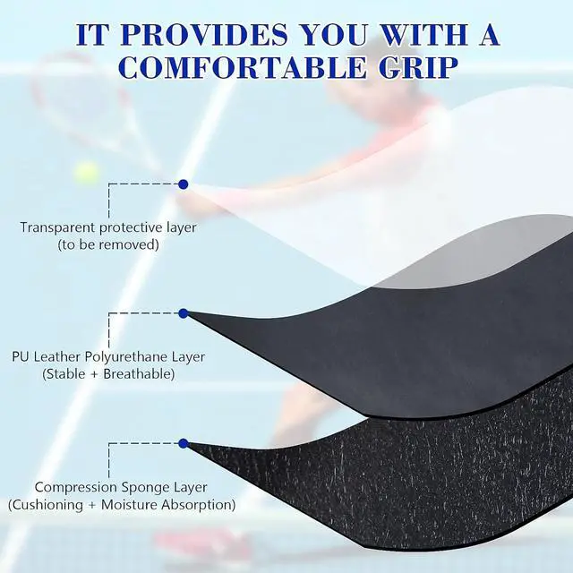 Alt view image 3 of 7 - 6 Pack Premium Overgrip Tape for Tennis, Pickleball & Badminton - Absorbent Dry Feel, Anti-Slip PU Material, Pre-Cut for Easy Installation, Enhanced Control & Durability (Black/White)
