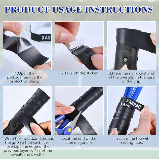 Alt view image 5 of 7 - 6 Pack Premium Overgrip Tape for Tennis, Pickleball & Badminton - Absorbent Dry Feel, Anti-Slip PU Material, Pre-Cut for Easy Installation, Enhanced Control & Durability (Black/White)