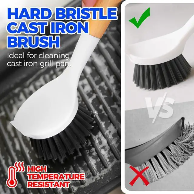 Alt view image 3 of 6 - Holikme 3 Pack Dish Brush with Bamboo Handle Cleaning Brush,White Black | Dish Brushes Vegetable Scrubber Round Natural Scrub Brush Cleaning Kit for Cleaning Saucepans, Pots, Pans and Vegetables