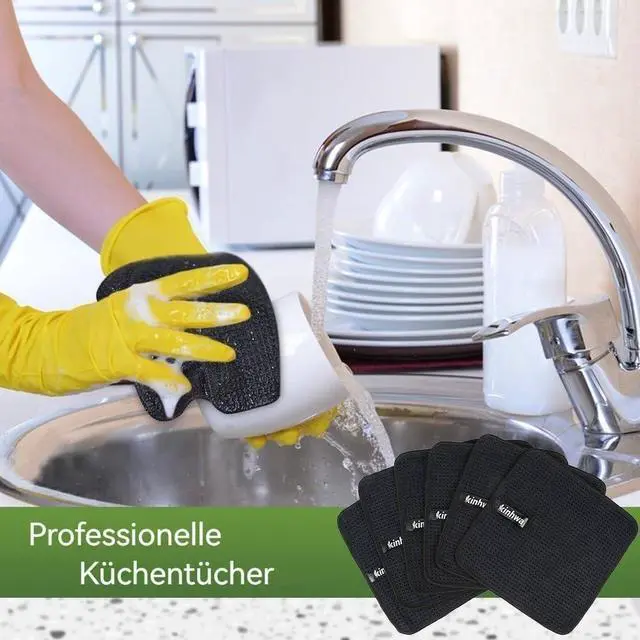 Alt view image 5 of 7 - KinHwa Waffle Microfiber Dish Cloths Black Kitchen Towels, Cleaning Cloth | Quick Dry Absorbent Dish Rags Dishcloths Barista Towels 8x8 Inch 6 Pack