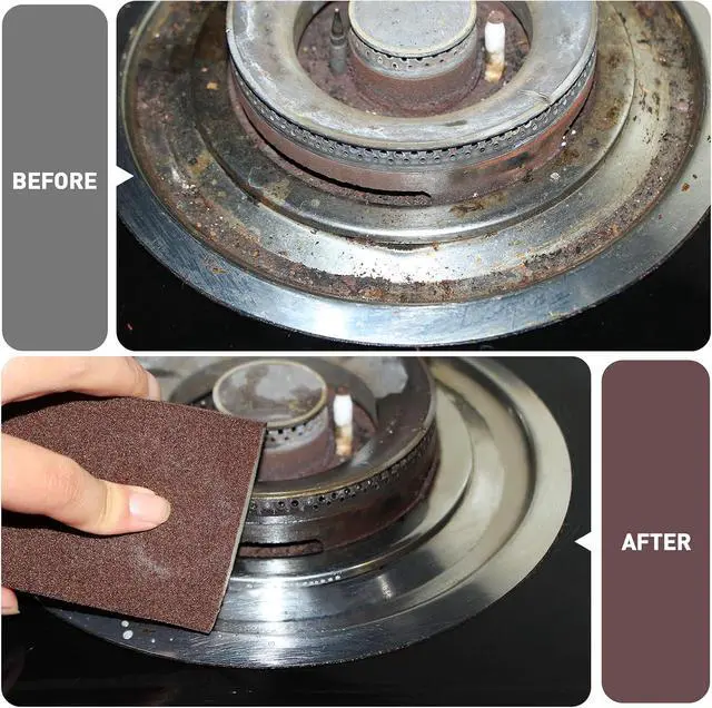 Alt view image 5 of 7 - 6 Pack Magic Carborundum Sponge with 1 Handle Rust Scrubber for Cookware | High Density Emery Pads Remove Burnt Grease Grime on Pots Pans Sinks Grills Stovetops Kitchen Bathroom Surfaces, Metal Tools