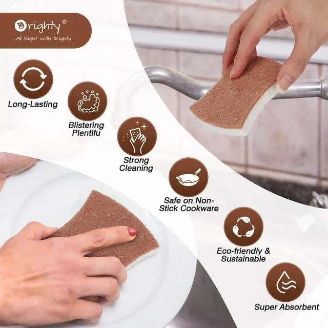 Alt view image 4 of 7 - Orighty Non-Scratch Scrub Sponge, 24-Pack Sponges Kitchen Cleaning Sponges | Cellulose Scrubber Sponge for Kitchen Cleaning, Non-Stick Cookware, Washing Dishes, Bathroom, and Household