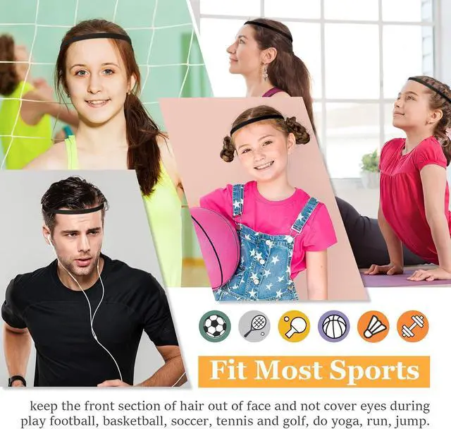 Alt view image 4 of 7 - WILLBOND 12 Pcs Thin Sport Elastic Headband Non Slip Skinny Athletic Exercise Hairband Women Men Silicone Grip Hair Sweatband Yoga Workout Running Football Basketball Soccer Tennis(Black)