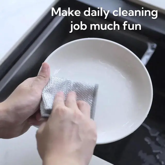 Alt view image 4 of 7 - 10 PCS New Upgrade 3-Layer Metal Dish Cloth,Non Scratch Wire Dishcloth,Steel Wool Scrubber,Kitchen Cleaning DishRags,Sinks,Dishes,Stove Top.
