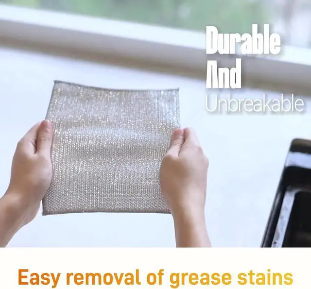 Alt view image 6 of 7 - 10 PCS New Upgrade 3-Layer Metal Dish Cloth,Non Scratch Wire Dishcloth,Steel Wool Scrubber,Kitchen Cleaning DishRags,Sinks,Dishes,Stove Top.