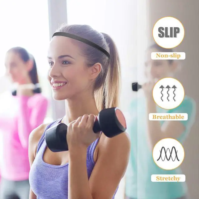 Alt view image 6 of 7 - WILLBOND 12 Pcs Thin Sport Elastic Headband Non Slip Skinny Athletic Exercise Hairband Women Men Silicone Grip Hair Sweatband Yoga Workout Running Football Basketball Soccer Tennis(Black)