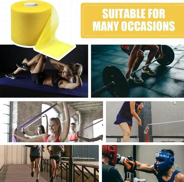 Alt view image 4 of 7 - 2.75Inch 30Yard Yellow Athletic PreWrap Tape | Stretchy foam underwrap for hair headbands and ankleknee protection while playing soccer.