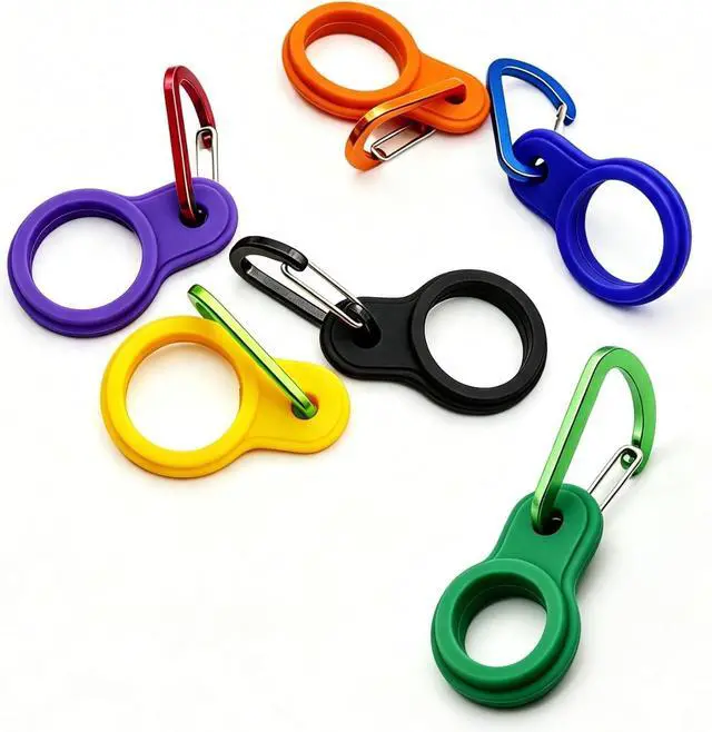 Main image of 6 Pcs Silicone Water Bottle Buckle with Carabiner Clip Portable Secure Bottle Holder Water Bottle Hanging Rings Silicone Water Bottle Buckle Portable Hiking Camping Water Bottle Accessories