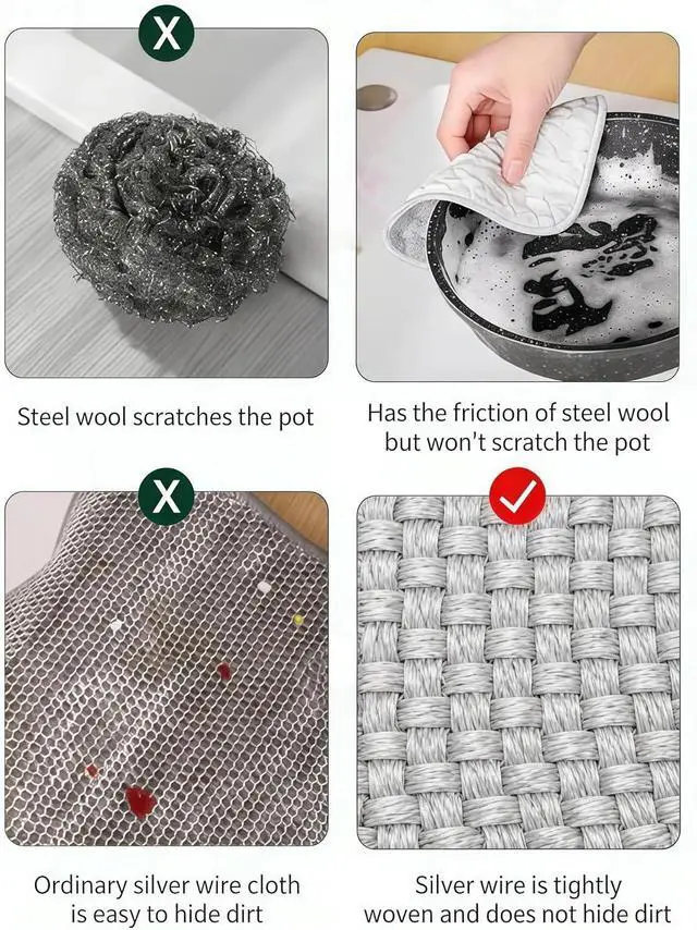 Alt view image 5 of 7 - Double Side Non Scratch Wire Dishcloths,Reusable Wet and Dry Wire Dishwashing Rags for Kitchen,Sinks,Pots,Pans (5pcs)