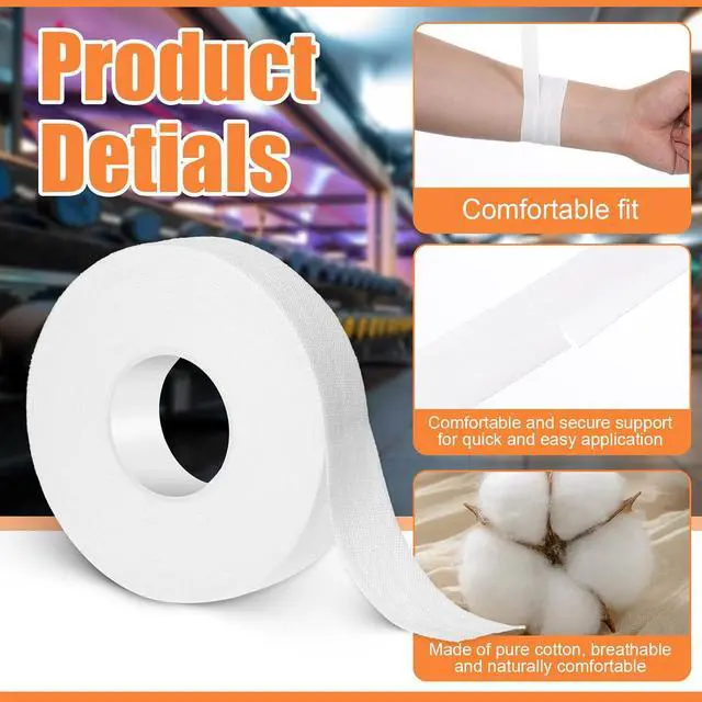 Alt view image 2 of 7 - 0.6'' x 32.8 feet Athletic Tape for Fingers Toes Hands 2 Rolls Finger Tape Sweat-Proof Sports Cotton Tapes for Rock Climbing Volleyball Tapes Football (White)