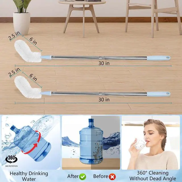 Alt view image 2 of 6 - 2-Pack 28 Long Bottle Brush, 3 and 5 Gallon Bottle Cleaning Brush, Water Bottle Brush with Bendable Replacement Brush Head, Nylon Bristles and Stainless Steel Handle Bucket Cleaning Brush