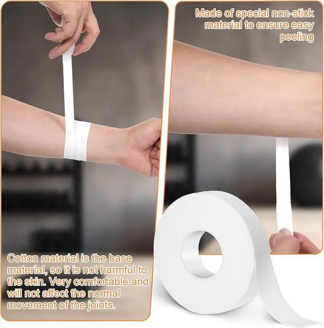Alt view image 6 of 7 - 0.6'' x 32.8 feet Athletic Tape for Fingers Toes Hands 2 Rolls Finger Tape Sweat-Proof Sports Cotton Tapes for Rock Climbing Volleyball Tapes Football (White)