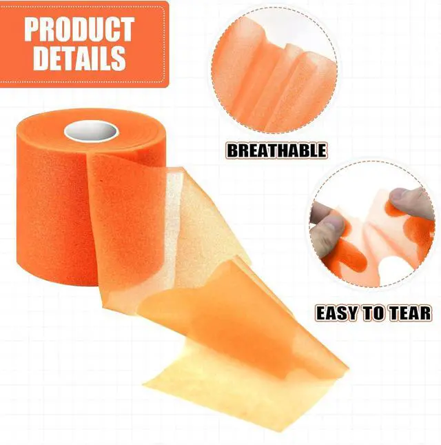 Alt view image 3 of 7 - 2.75 Inch 30Yard Orange Athletic PreWrap Tape | Foam underwrap for hair styling and safeguarding ankles, wrists, knees during soccer.