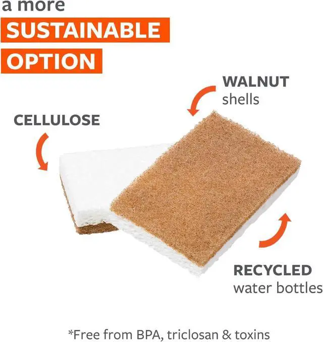 Alt view image 2 of 7 - Full Circle Walnut and Cellulose Scrubber Sponges, Pack of 6 | Powerful yet non-scratch, made with sustainable plant-based materialssafe for nonstick cookware.