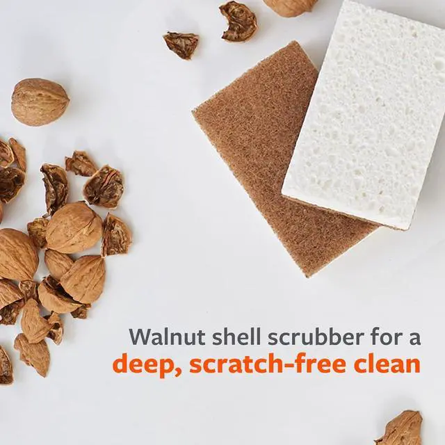 Alt view image 4 of 7 - Full Circle Walnut and Cellulose Scrubber Sponges, Pack of 6 | Powerful yet non-scratch, made with sustainable plant-based materialssafe for nonstick cookware.