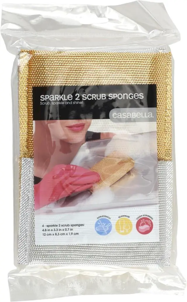 Alt view image 2 of 4 - Casabella Sparkle Scrub Sponge Set Absorbent Sponges with Scrubber Exterior Dishwasher-Safe, 4-Pack